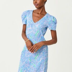 Lilly Pulitzer Blue and Pink Patterned Midi Dress